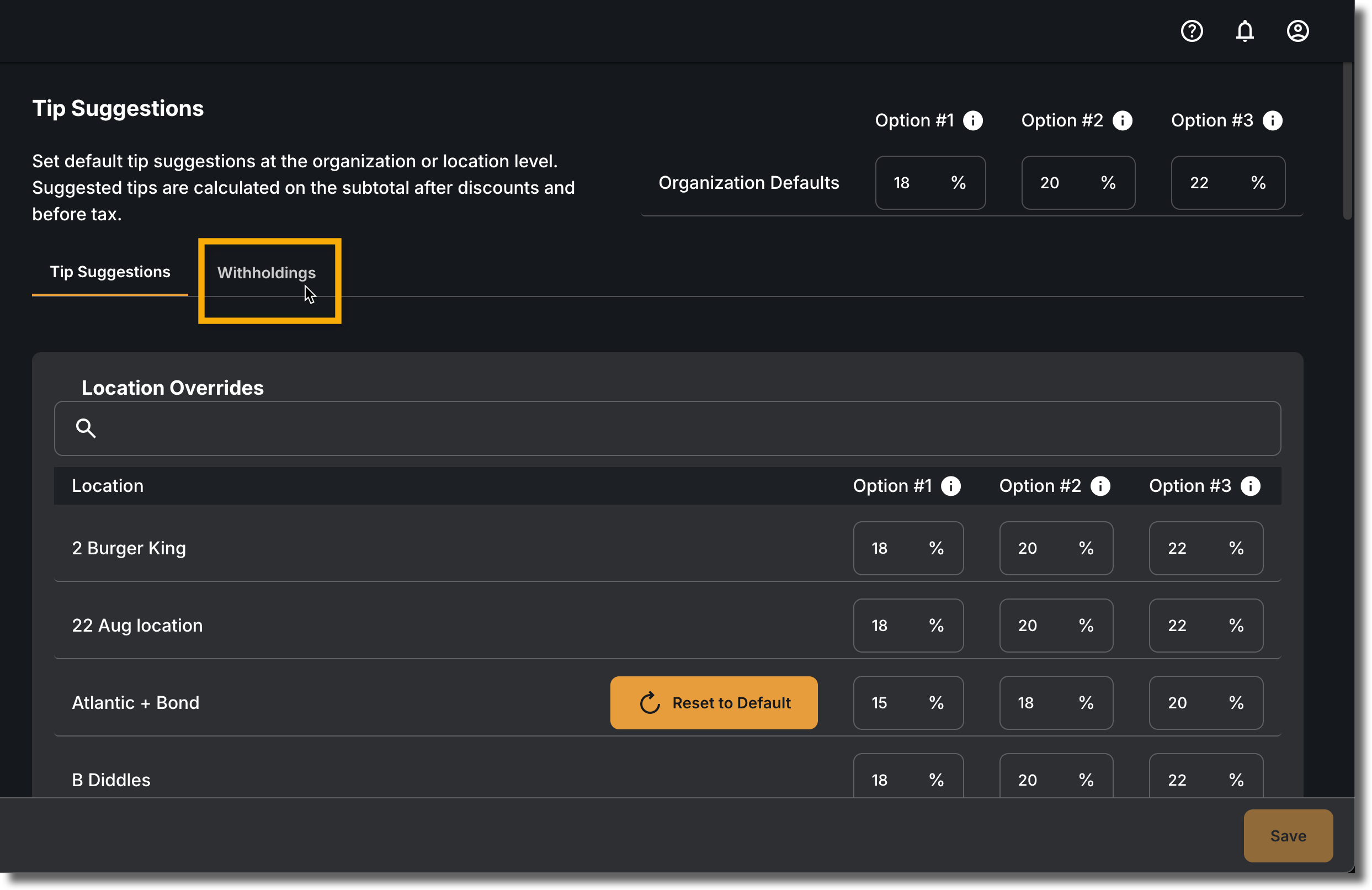 Click Withholdings Tab