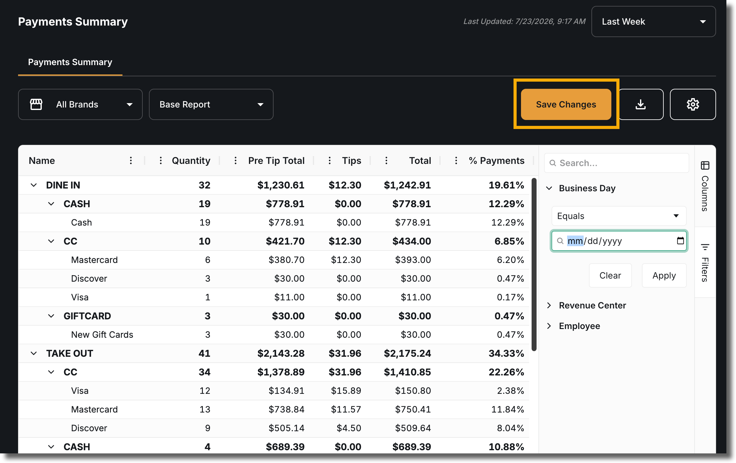 Click Save Changes to save your Custom View or Base Report