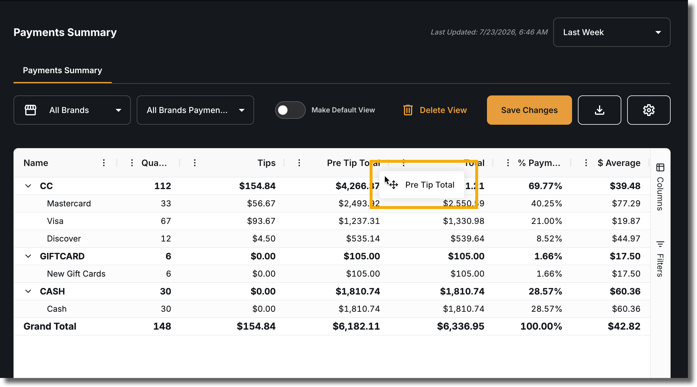 Click and hold to drag columns to your desired position