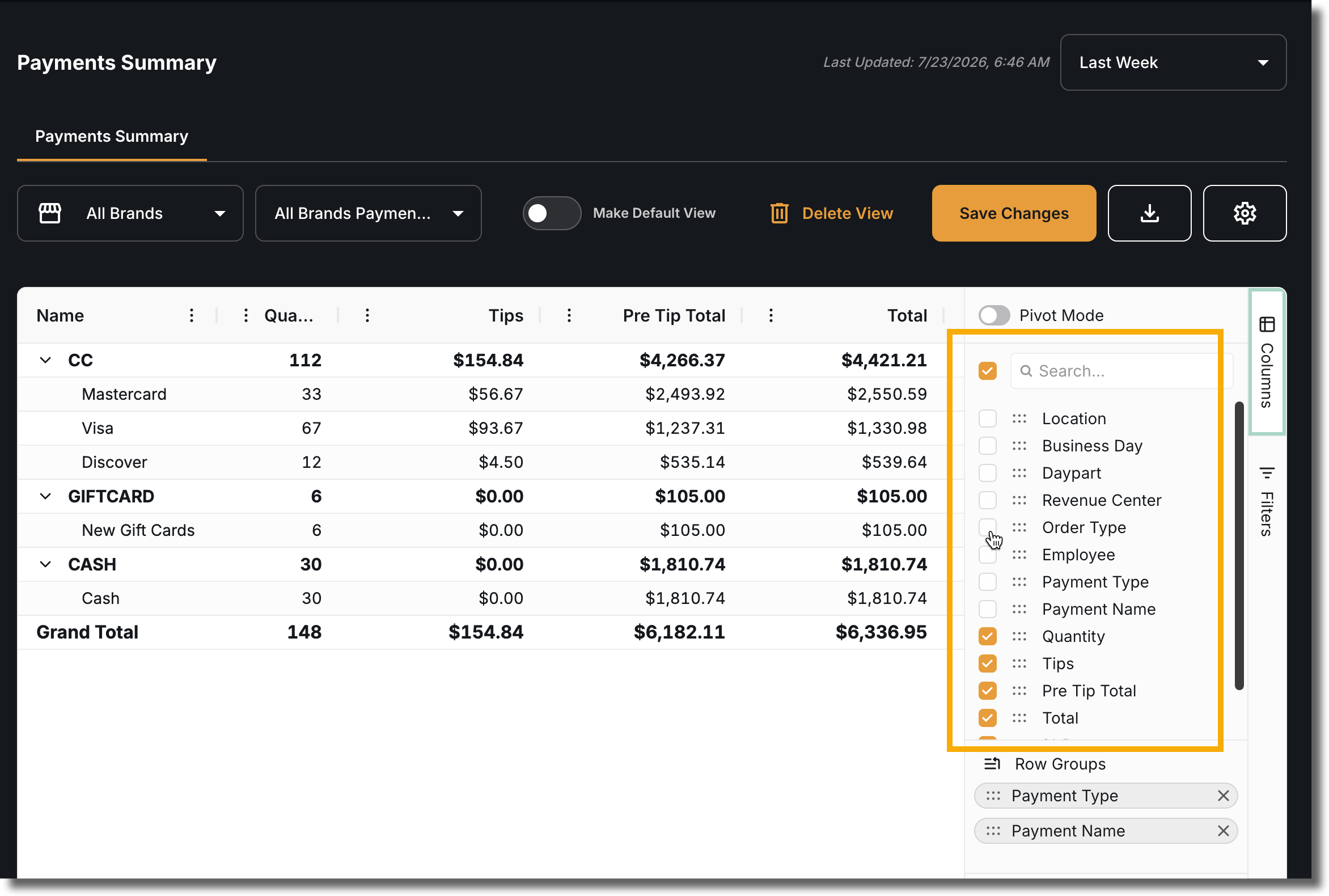 Add or remove columns in the Columns tray