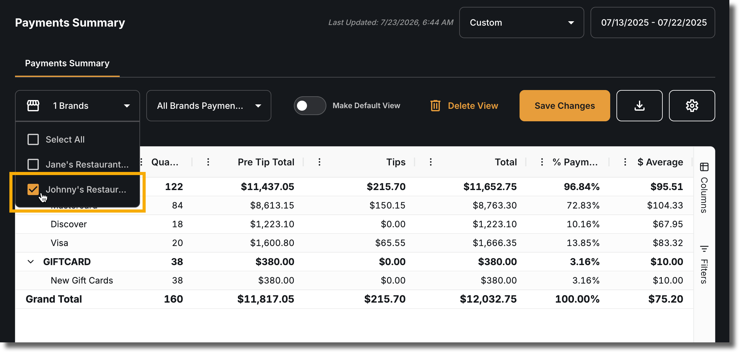 Use the Brand drop-down menu