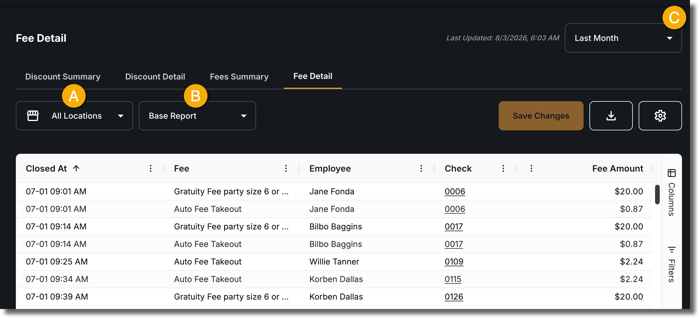 Filtering the Fee Detail Report