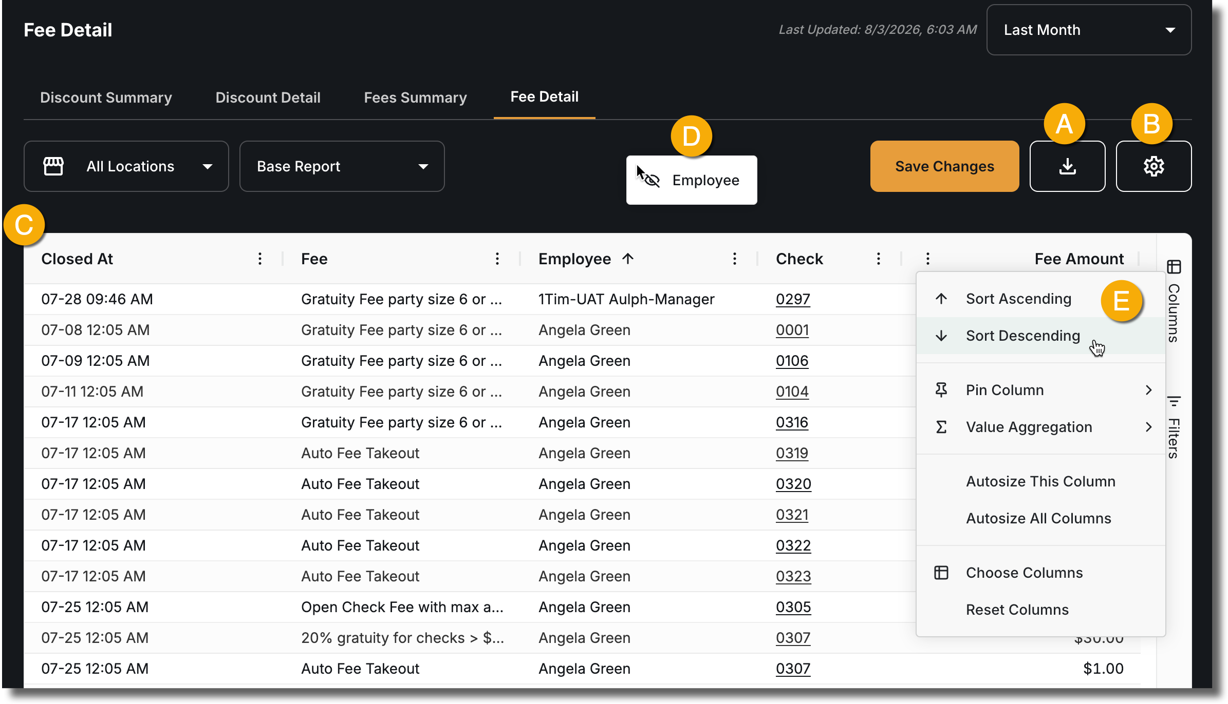 Interacting with Report Sections