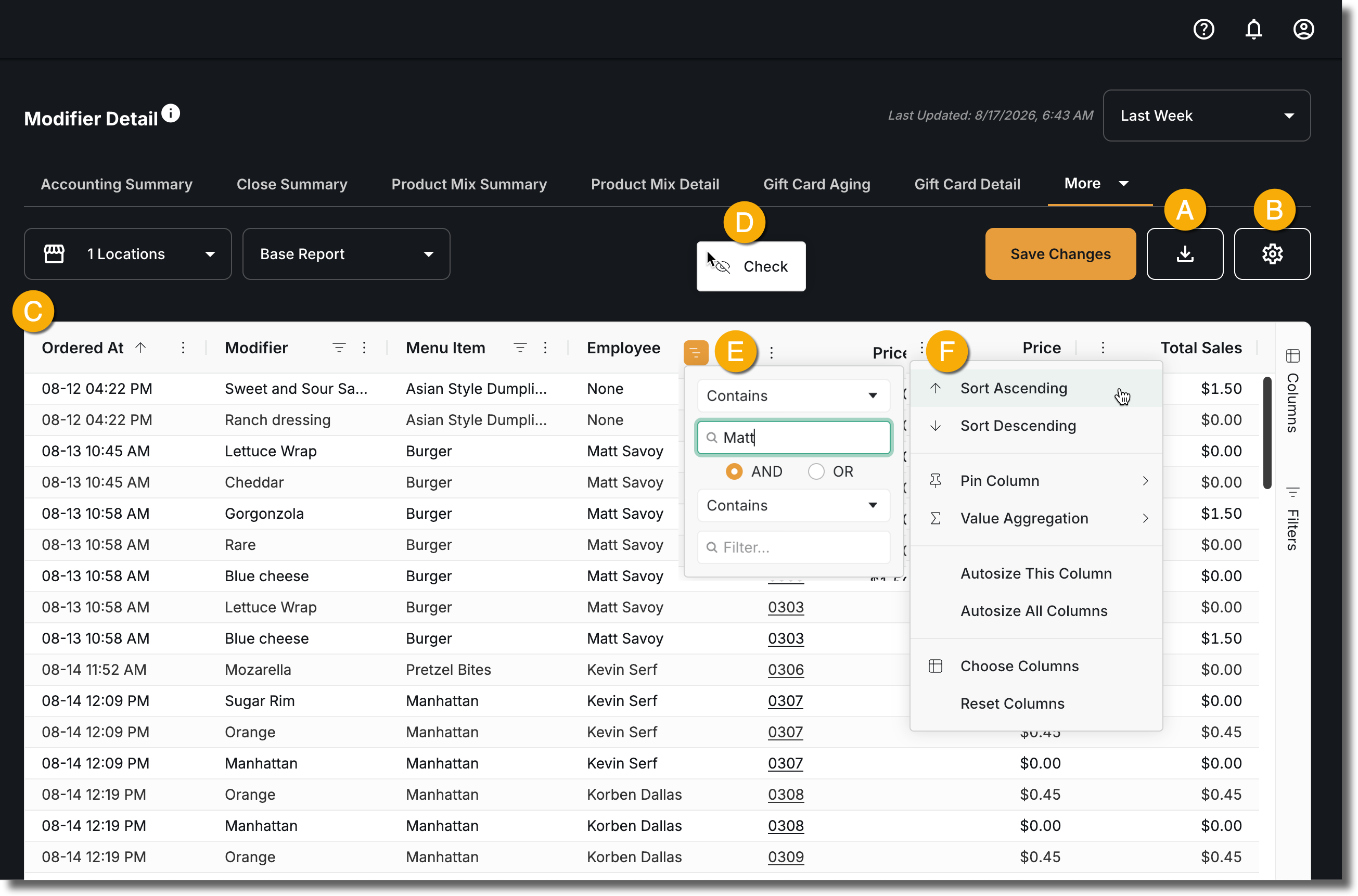 Interacting with Report Sections