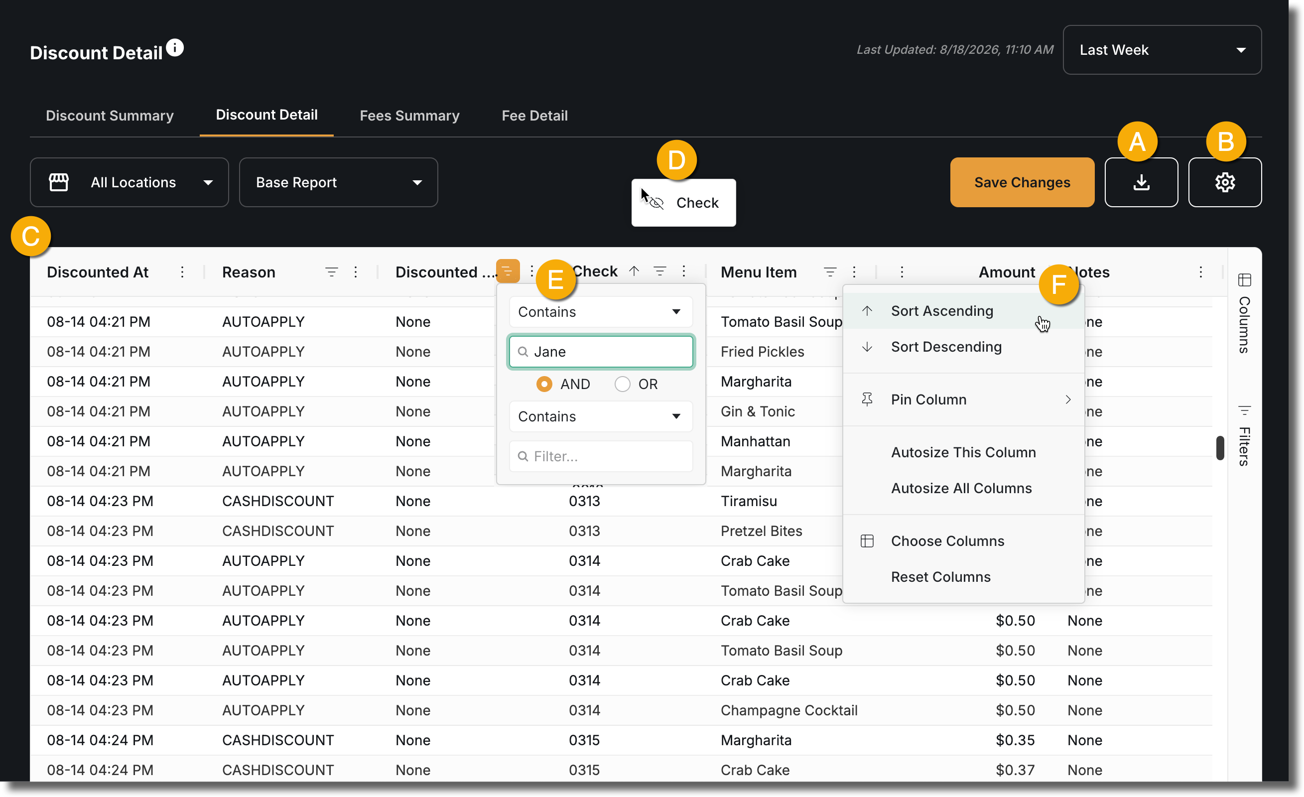 Interacting with Report Sections