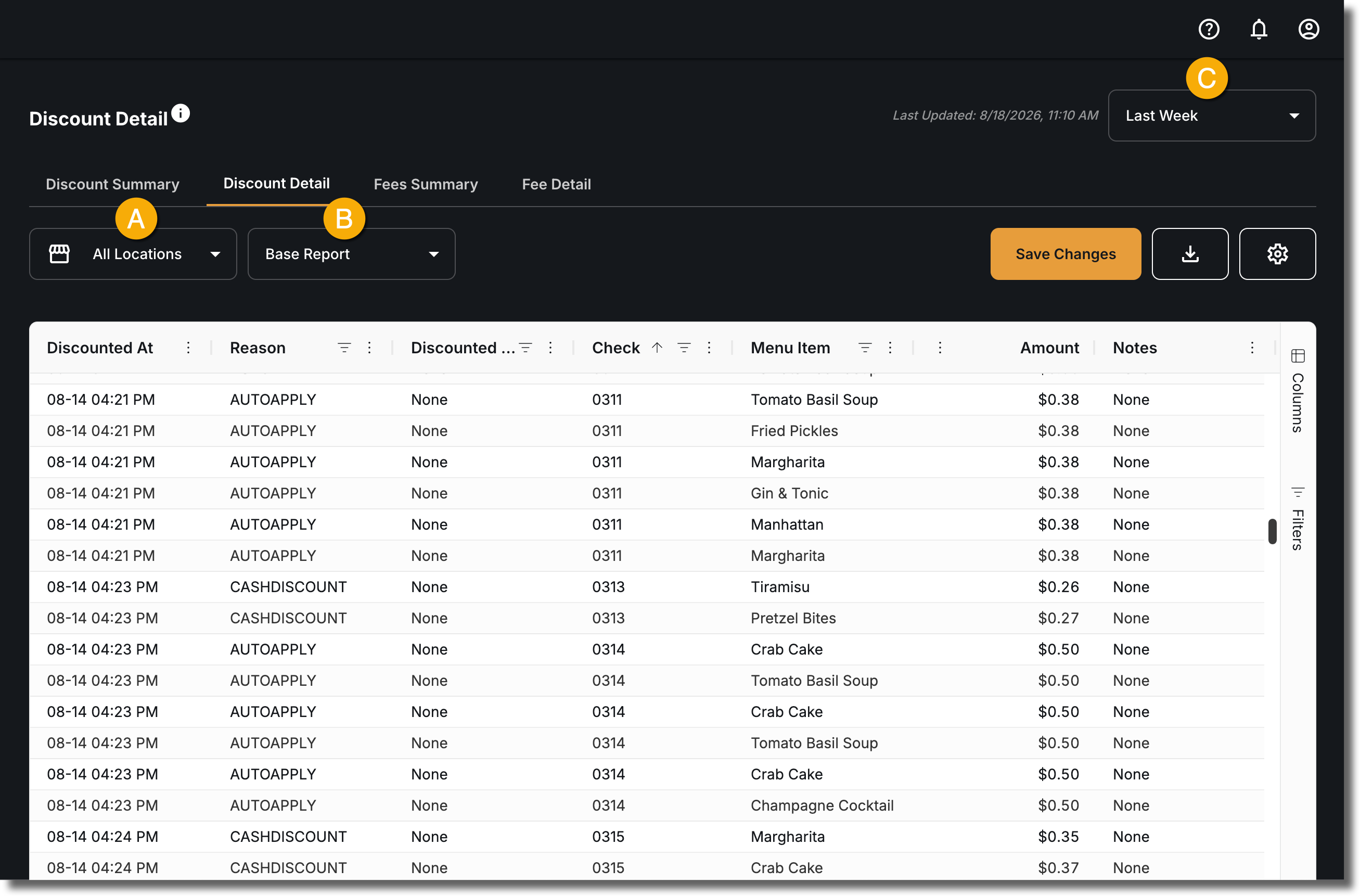 Filtering the Discount Detail Report