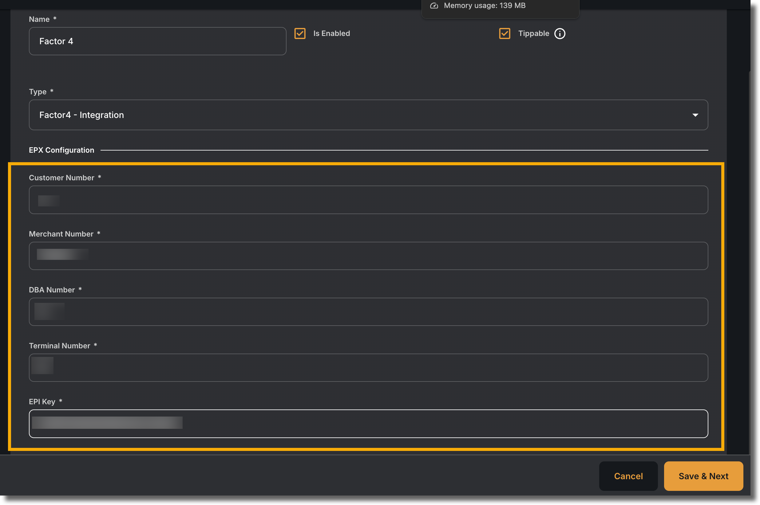 Enter EPX configuration details