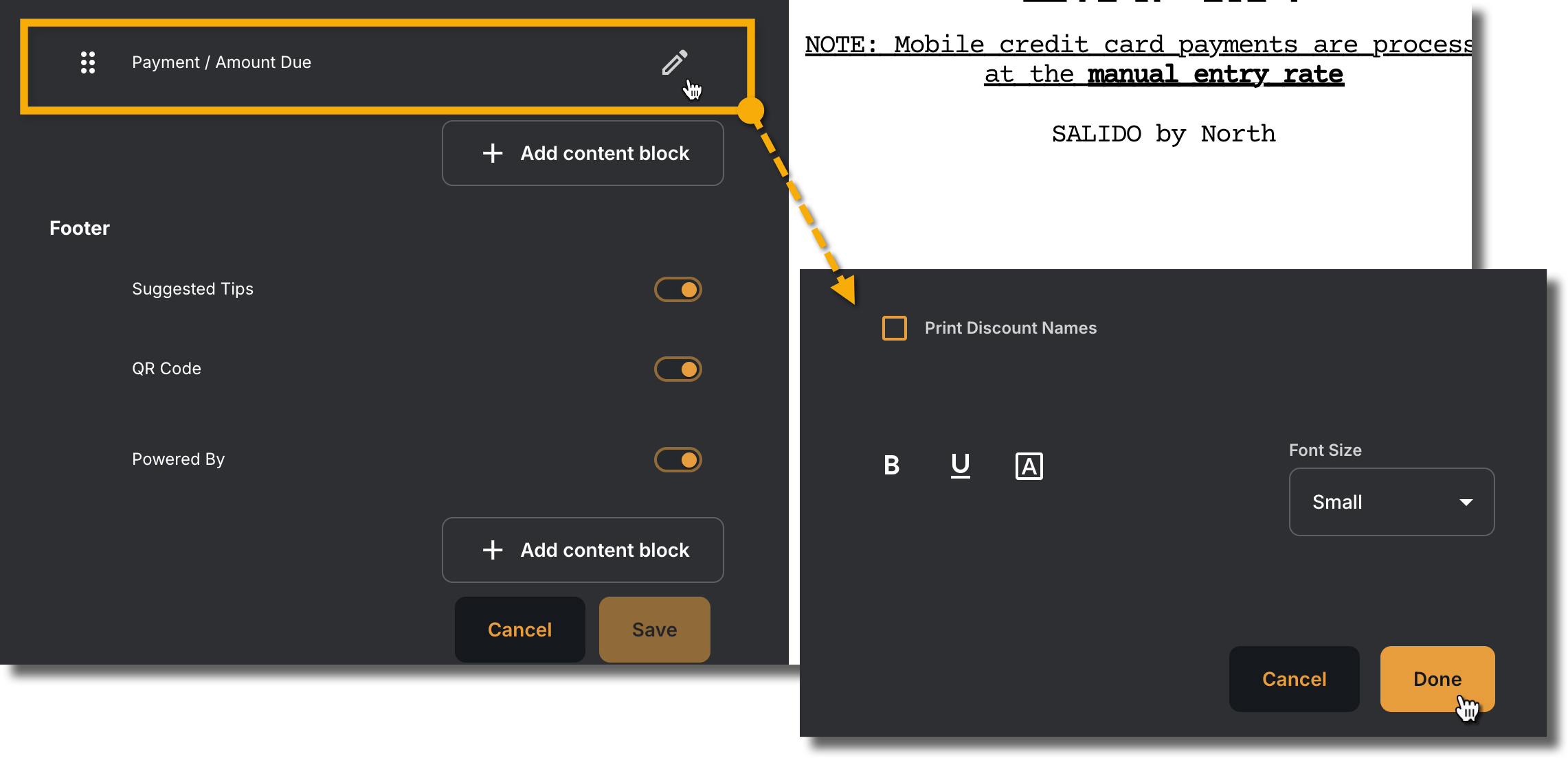 Guest Receipt Payment Amount Due Options