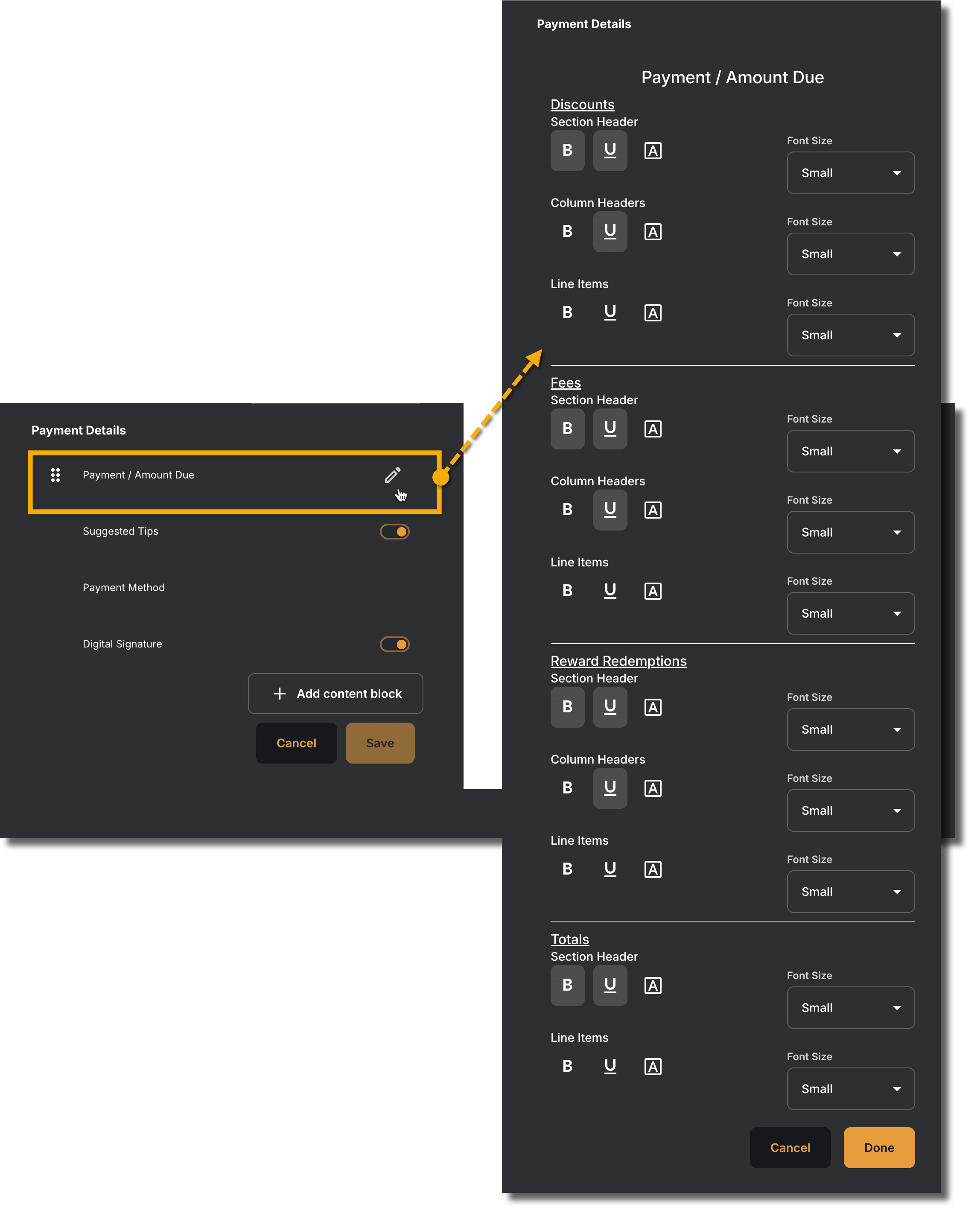Payment Receipt Payment Amount Due Options
