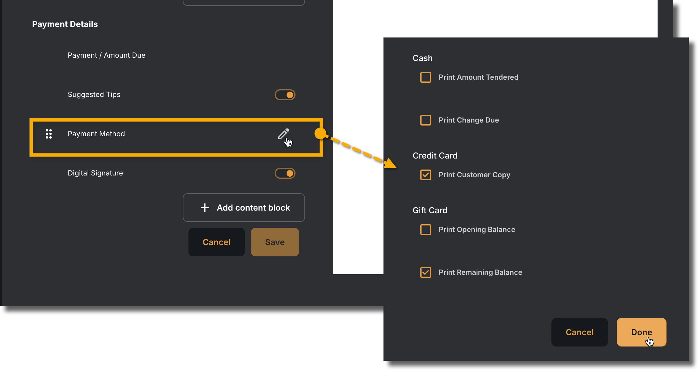 Payment Receipt Payment Method Options