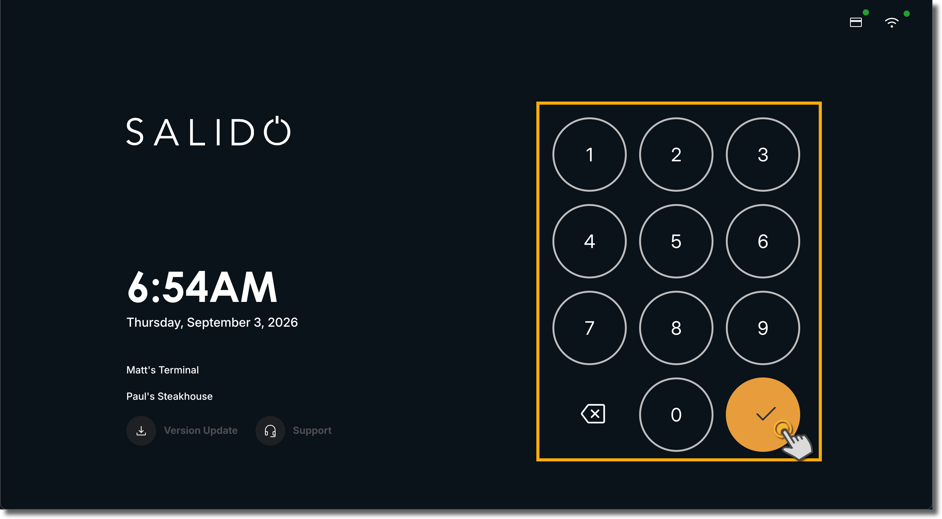 Enter PIN and tap check mark to log in to the POS
