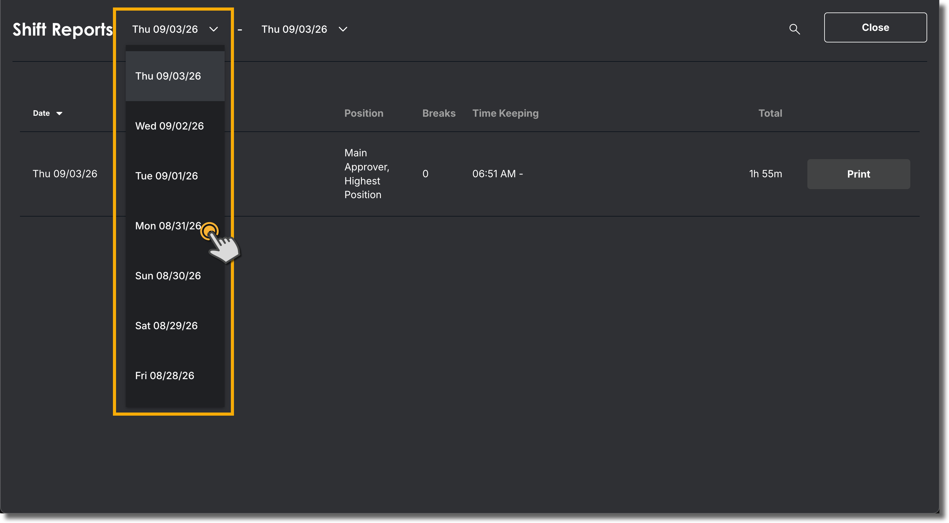 Select date range