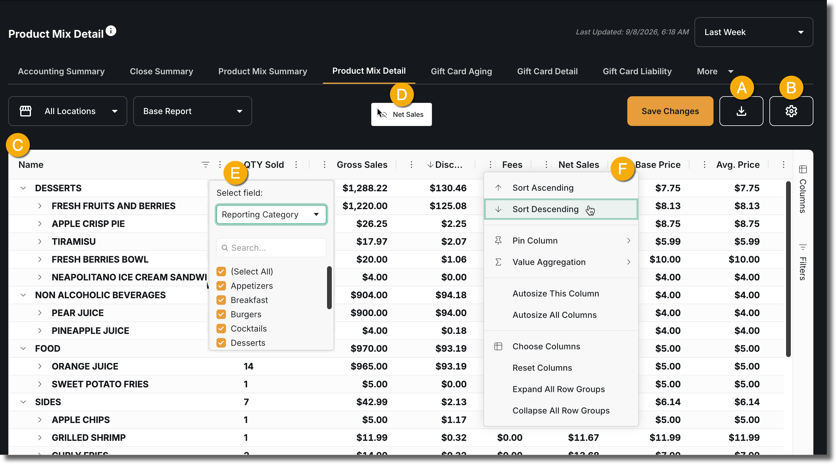 Interacting with Report Sections