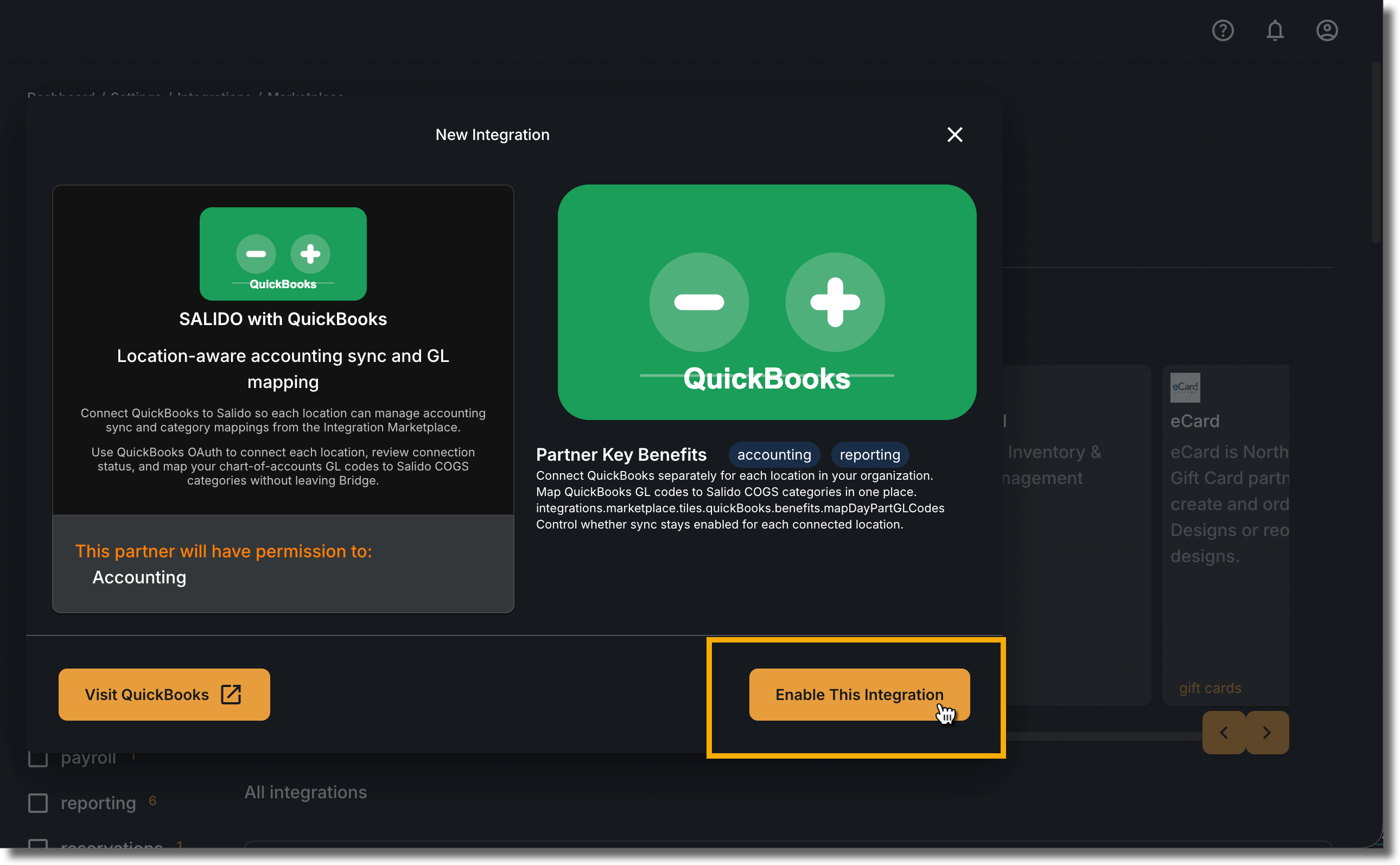Click Enable This Integration