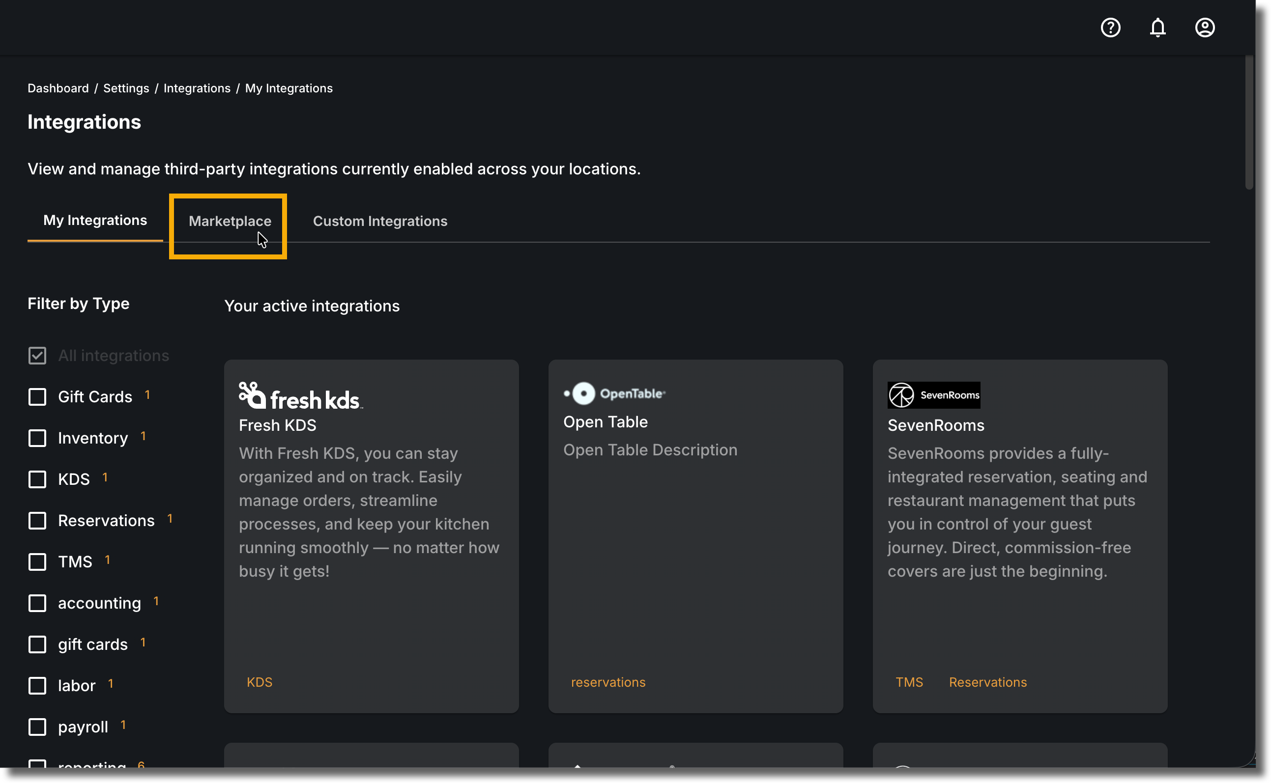 Click the Marketplace tab